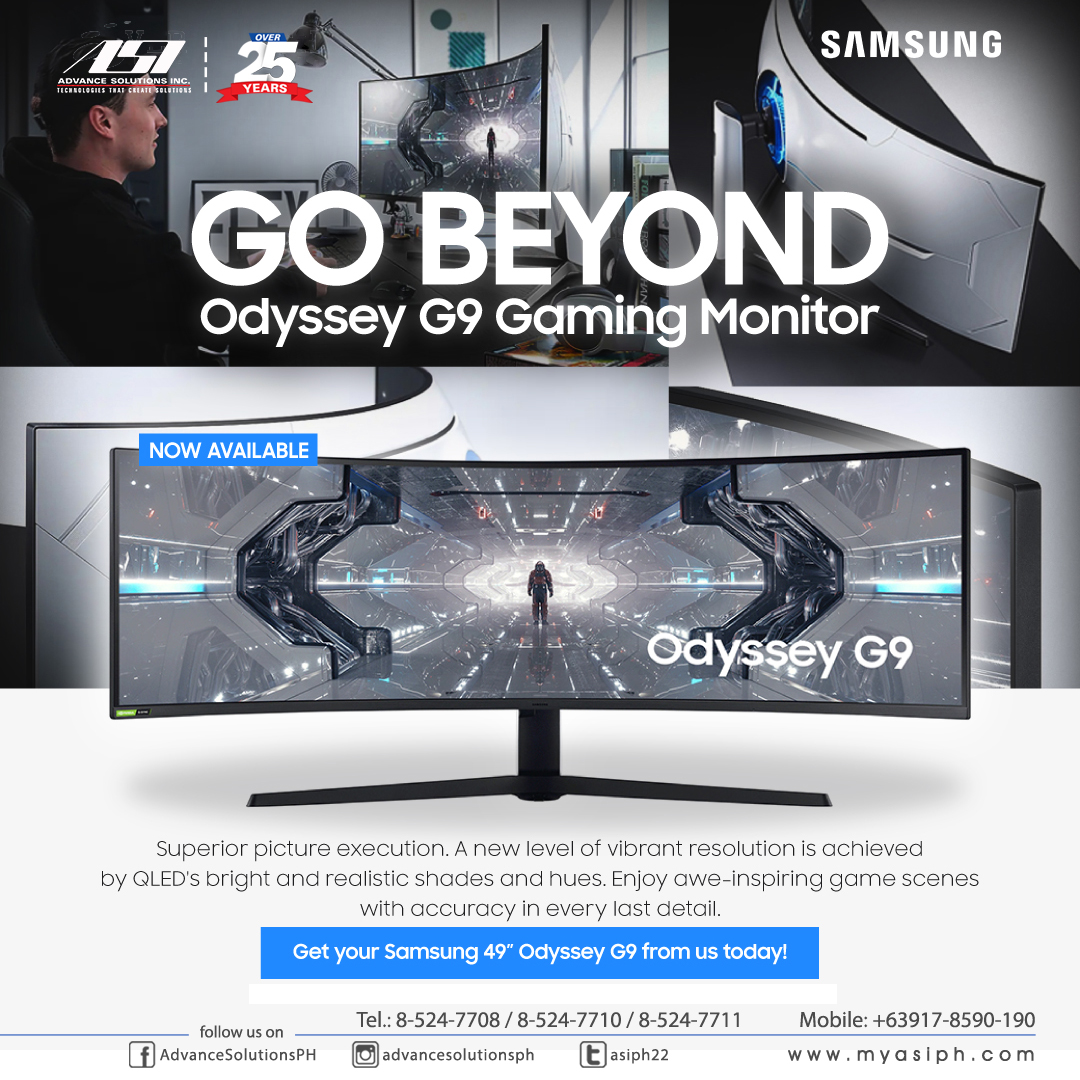 asiph22's tweet photo. SAMSUNG 
Odyssey G9 Gaming Monitor

CALL US NOW!
T: 8-524-7708 / 8-524-7710 / 8-524-7711
M: +63917-8590-190
https://t.co/qXwB7aouUM
FB:     AdvanceSolutionsPH
IG:    advancesolutionsph 
#myasiph #Monitor #samsung #ultrawidemonitor
#Odyssey #GamingMonitor https://t.co/bm8GgkMc42