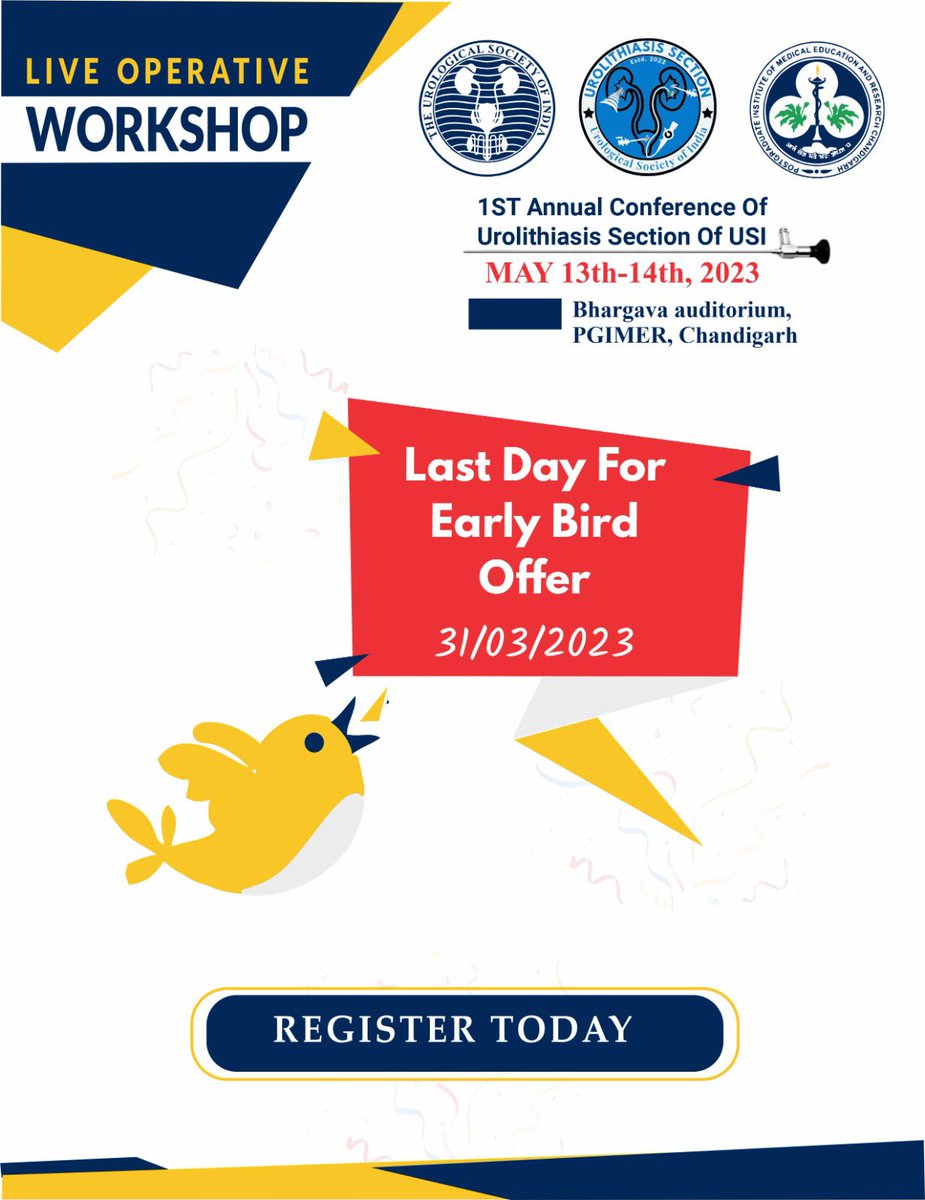1st Urolithiasis conference @ PGI , Chandigarh . Last day to avail early bird offer ..register today forms.gle/vCp3EL8Cg3UnkD…