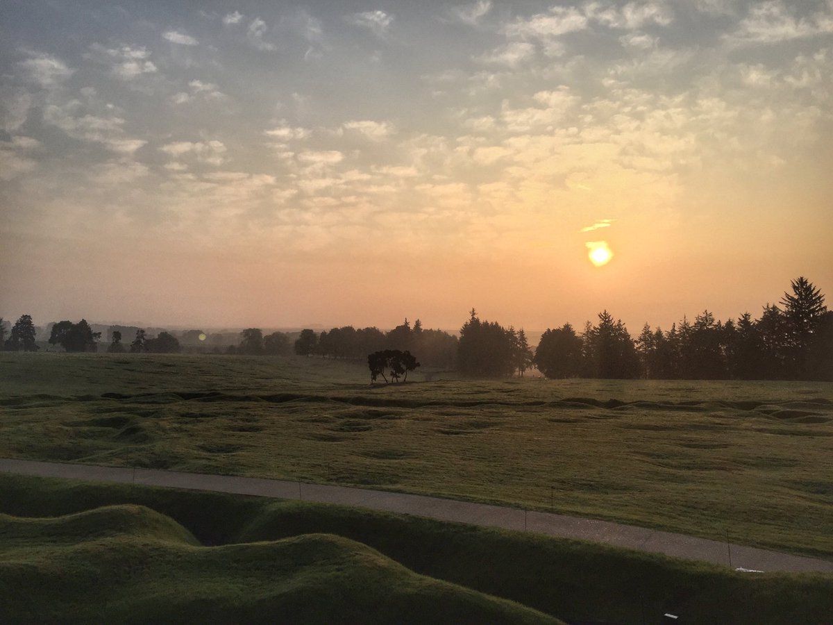 sommecourt's tweet photo. Summer sunrise over the preserved trenches and shell-hole landscape of the Newfoundland Park at Beaumont-Hamel on the Somme. #DailyBattlefields https://t.co/dMnlDctbFI