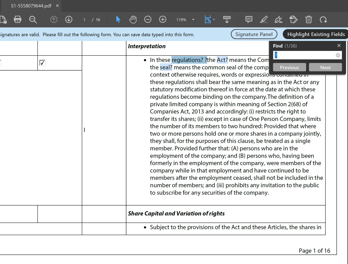 CSPrakashJoshi1's tweet photo. Hi @HelpdeskMCA21V3 @MCA21India 

Look there are total 36 '?' in the E-AOA, If your system changes special character into ? then you should remove it from the pre-drafted AOA as well, why I have to alter each clause and delete every ?, Thoda toh common sense use karo.... https://t.co/352OwyUU3r