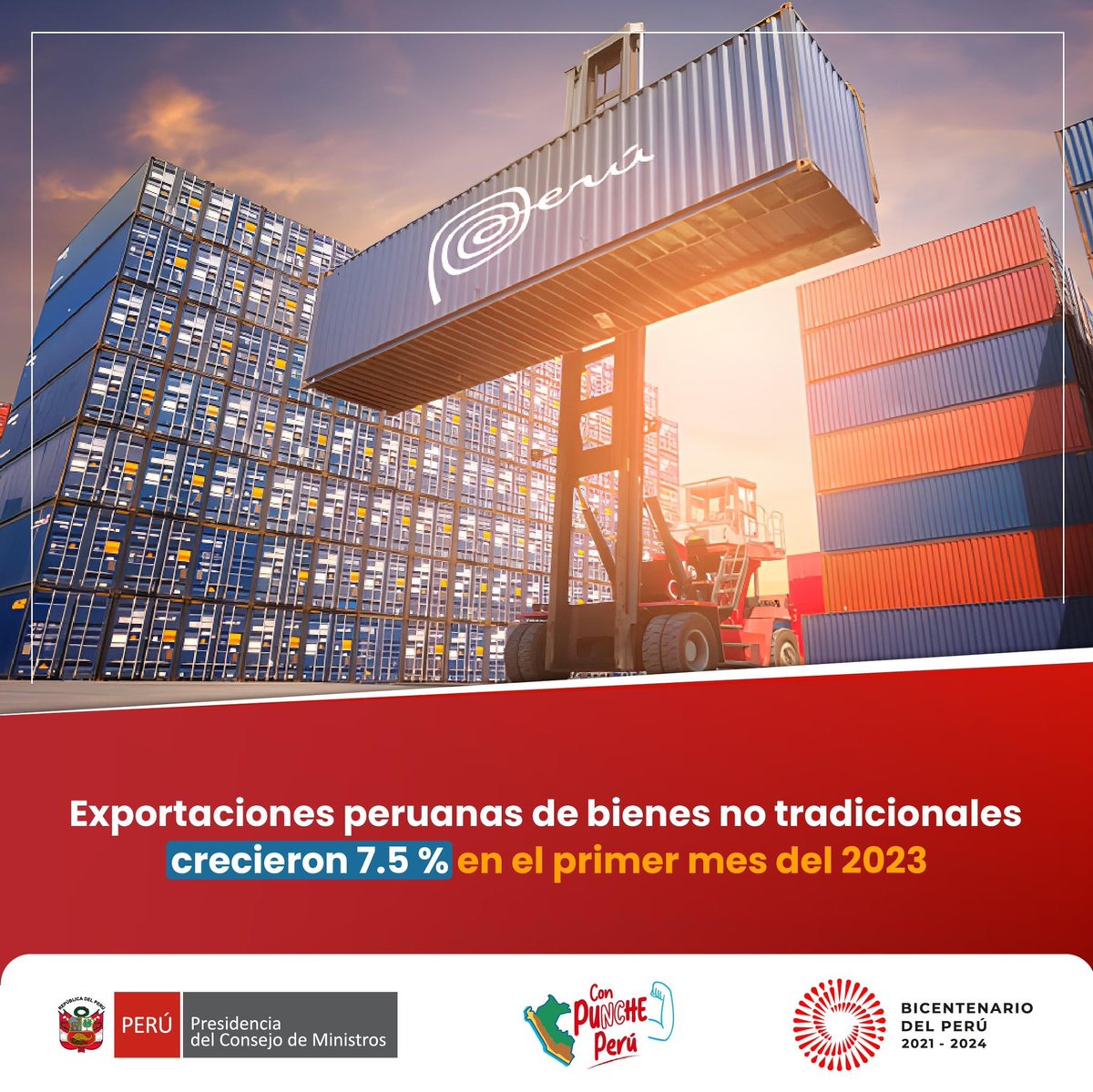 📈 ¡De Perú para el mundo! De acuerdo al último reporte mensual de comercio del Mincetur Perú, las exportaciones no tradicionales en enero crecieron 7.5 % interanual. 

Nota de prensa 🗞️ ➤ gob.pe/es/n/734202

#peru #lima  #logistica #logistics  #exito #negocios #empresarios
