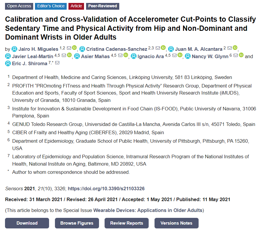 Sensors_MDPI's tweet photo. #highlycitedpaper
Calibration and Cross-Validation of Accelerometer Cut-Points to Classify Sedentary Time and Physical Activity from Hip and Non-Dominant and Dominant Wrists in Older Adults
https://t.co/HX7PR3uAip
#sedentarybehavior #movement #lightintensity #exercise #elderly https://t.co/6w6o4Ic9LL