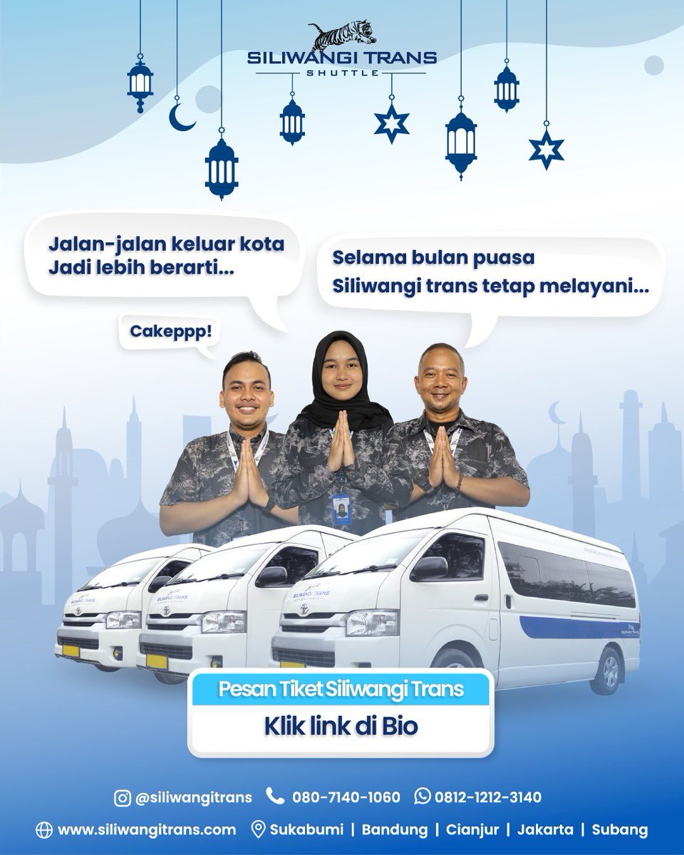SiliwangiTrans's tweet photo. Tenang Silfriends, kami tetap siap melayani anda sepanjang bulan puasa! 

Selamat Beribadah dan Selamat Menunaikan Puasa. 

Semakin mudah dan nyaman perjalanan kamu dengan Siliwangi Trans !

Siliwangi Trans
Travel ®️ Sukabumi | Bandung | Cianjur | Jakarta | Subang https://t.co/tmQiy5D43E