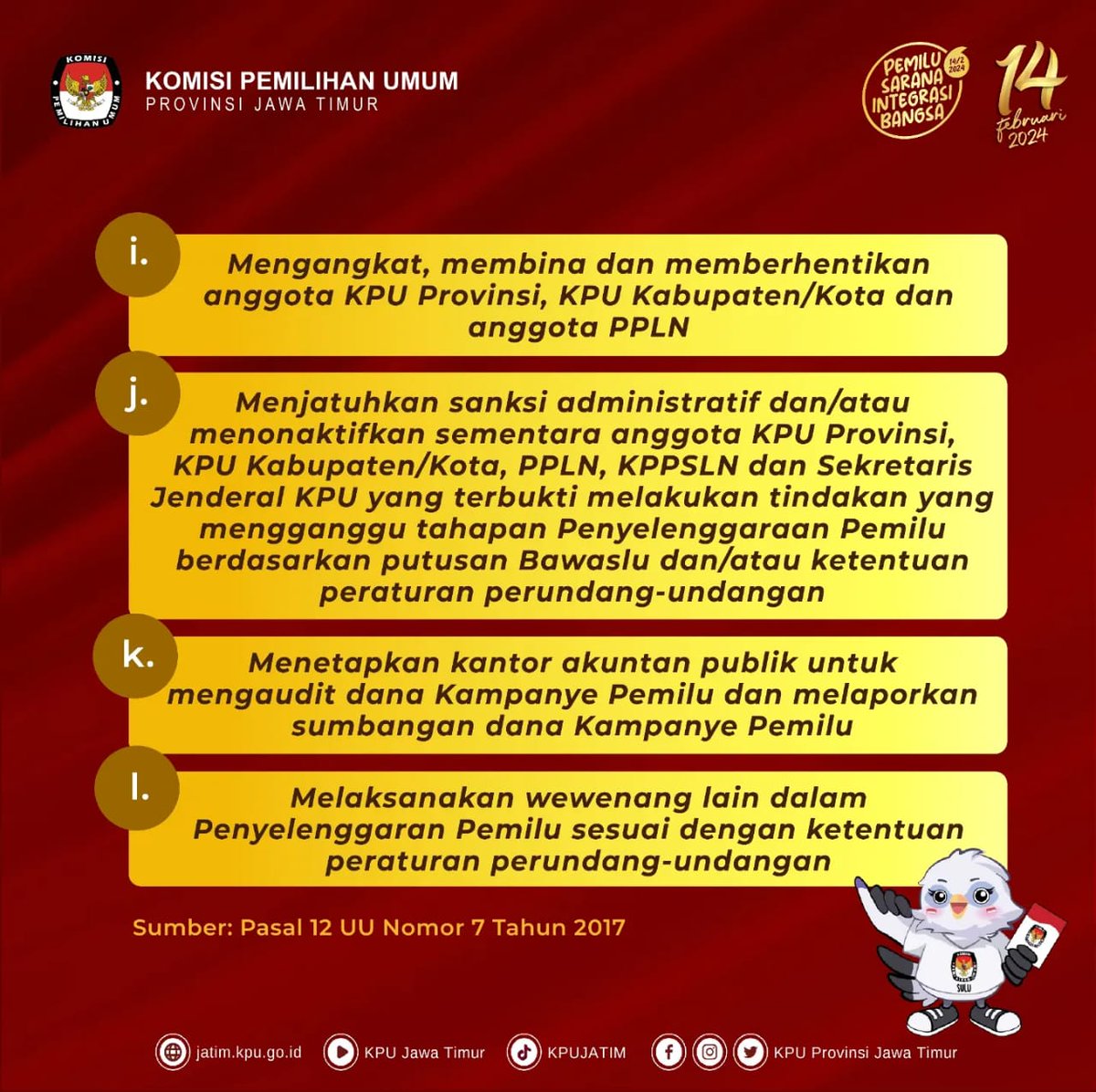 Semangat Jumat #TemanPemilih, setelah tahu tugas-tugas KPU, lantas apa saja sih kewenangan yang dimilikinya??

Yuk cek jawabannya pada postingan #KaPeu berikut ini

Semoga Bermanfaat. .
Jangan lupa like, komen, dan share 😊

#KPUMelayani
#PemiluSerentak2024