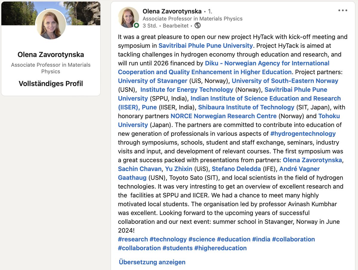 UiSIMF's tweet photo. Excited that our #materialphysics colleague Olena Zavorotynska is part of the #HyTack project - shaping the future hydrogen knowledge base in #Norway and around the world! @shibaura_it @unistavanger @USN_info @energiteknikk @SPPUUpdates @IISERPune @NORCEresearch @TohokuUniPR https://t.co/gSd6nFCcbi