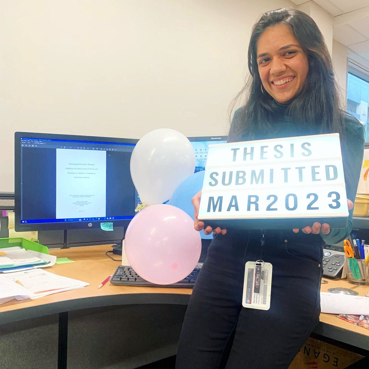 🎈 it's April Fools' Day eve, but this is no joke. It's real and absolutely amazing: huge congratulations Neha Kishan Lalchandani @lunchboxpixie for submitting your thesis 🥳🎉👏. We wish you all the very best for your future endeavours. 🍀😊