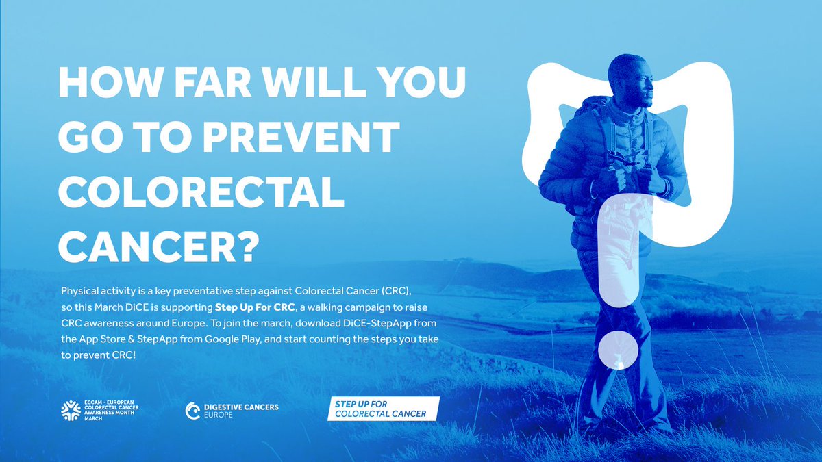 To finish Colorectal Cancer Awareness (#CRC) Month strong, don’t forget to download STEPAPP by @dice_europe and start counting your steps towards a healthy lifestyle! ➡ bit.ly/3Io4dsp 💪 #ECCAM2023 #StepUp4CRC #EUNewsline