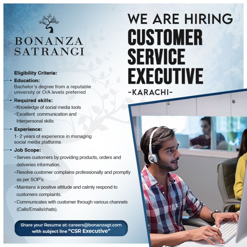 HR_P_P's tweet photo. Bonanza Satrangi Pakistan is #hiring!

#customerservicejobs #customerservices #Karachi #BonanzaSatrangi https://t.co/SQVFiFyTUX