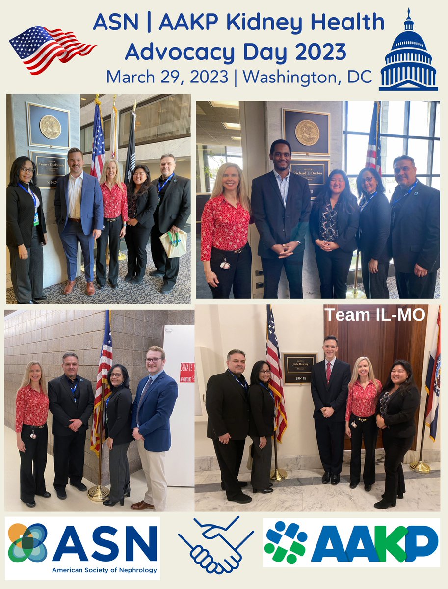 👏🏽Wrapping 11th #KidneyHealthAdvocacyDay March 2023 !🇺🇸
• Great #HillDay representing @ASNKidney➕@KidneyPatients in mtgs w/ #Missouri & #Illinois Senate/House leaders➕staff 🙌🏾
•⬆️Support of @Kidney_X is needed to accelerate #innovation🔬
🤝🏽#KidneysOnTheHill 🇺🇸 #WashingtonDC👐🏽
