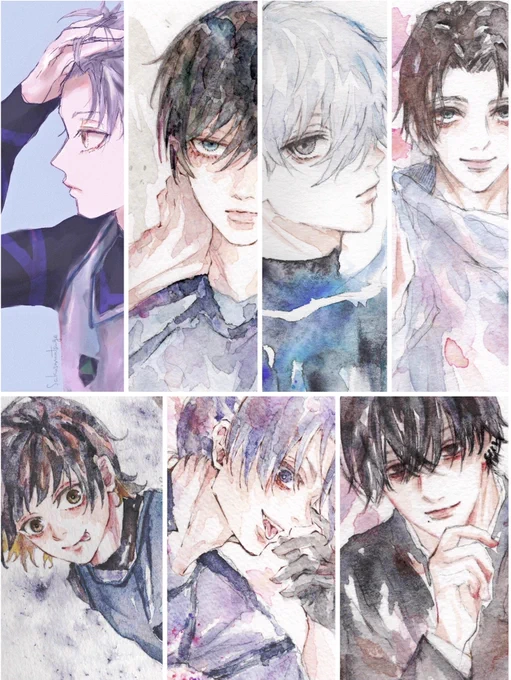 #今月描いた絵を晒そう
イロイロ試したくて今月は全部違う水彩紙に描いてみました🤭見た目おんなじような紙なのに滲み方や塗り心地がちょっとずつ違っていて楽しかったです😊 