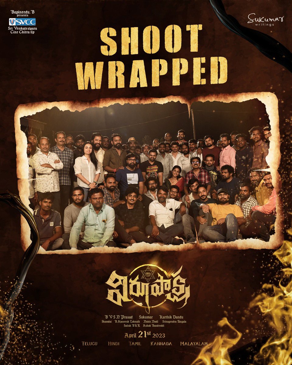 AND It's a WRAP! (Except for one song 😜) A Journey of startling vision, relentless hardwork & team efforts will always make #Virupaksha a memorable & amazing experience. Can't wait to meet you all on the big screen on Apr 21st 🤗 Thank you @BvsnP Garu @aryasukku sir @dvlns…