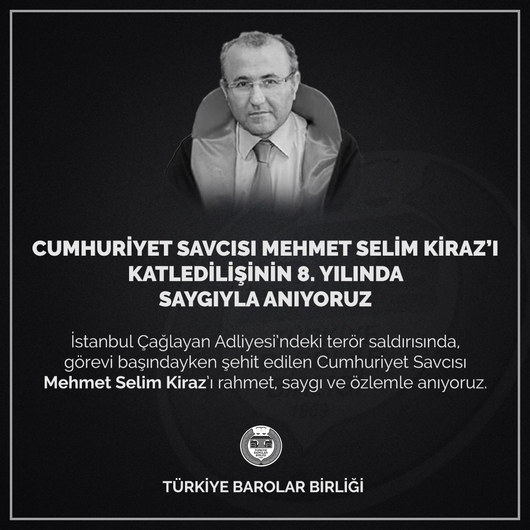 İstanbul Çağlayan Adliyesi’ndeki terör saldırısında, görevi başındayken şehit edilen Cumhuriyet Savcısı #MehmetSelimKiraz’ı rahmet, saygı ve özlemle anıyoruz.