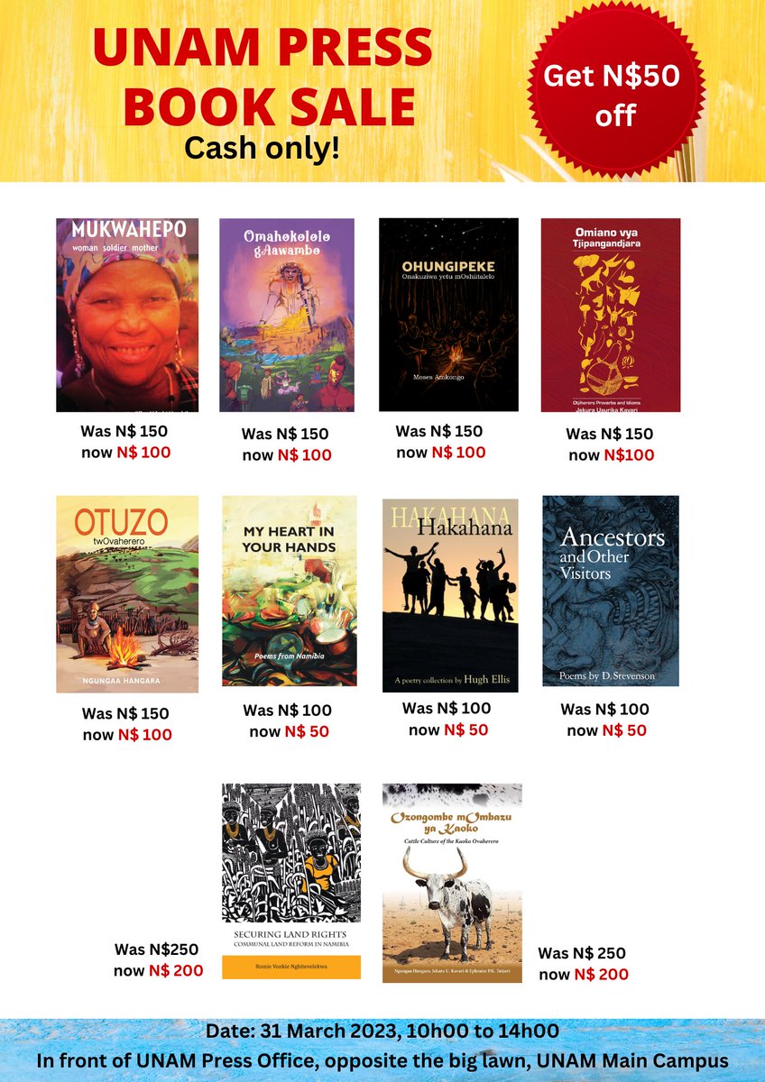 The day has finally arrived. 
Come buy your books at huge discounts TODAY, Friday 31 March 2023, in front of our office, opposite the big lawn, UNAM Main Campus. From 10h00 to 14h00.
CASH ONLY! CASH ONLY!