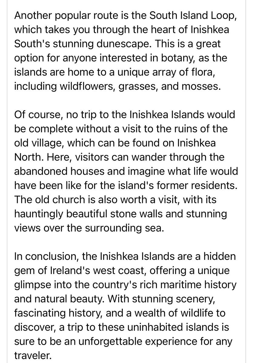 ‘Hey ChatGPT, write a 500-word travel article about Mayo’s Inishkea island.’
Scarily passable.