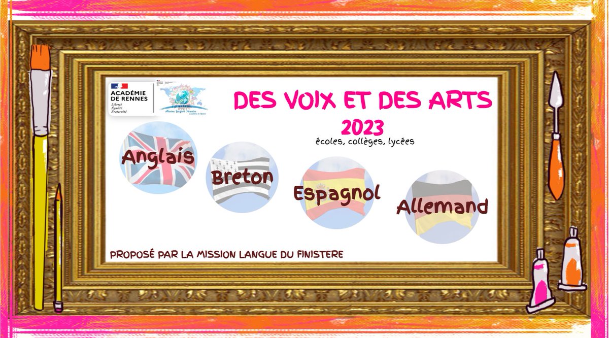 STEFANELLICath2's tweet photo. Semaine des Langues en Finistère -lancement du projet Des Voix et des Arts. Susciter la pratique des langues en contexte artistique de I'école au lycée. Ressources d'exploitation artistique et linguistique en référence aux œuvres choisies : https://t.co/LIrLI1283u https://t.co/ztqAzImtQW