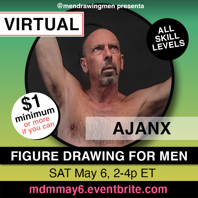 MenDrawingMen's tweet photo. Virtual artistic drawing session with AJANX

https://t.co/f81hUt4oNw

https://t.co/LiRAeDYEVN

SAT May 6, 2-4p ET (NYC)
Our Eventbrite has a time zone chart

#malemodel #malenude #figuredrawing #lifedrawing https://t.co/FH9CBbBZ9o