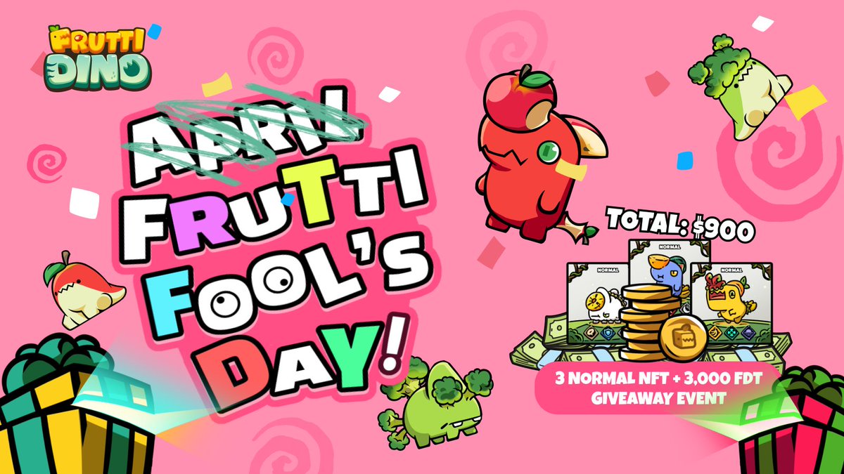 Happy Frutti Fool's Day Giveaway🎁

Share the #fruttiest, #funniest jokes you have and win prizes🤪

📅31 Mar- 5 Apr
🏆15 Winners | Total 3 NFTs + 3,000 $FDT
👉Go to #Gleam: bit.ly/42Y3Yhw
Details: bit.ly/3Zvy8pj

#FruttiDino #Airdrop #Giveaway #event