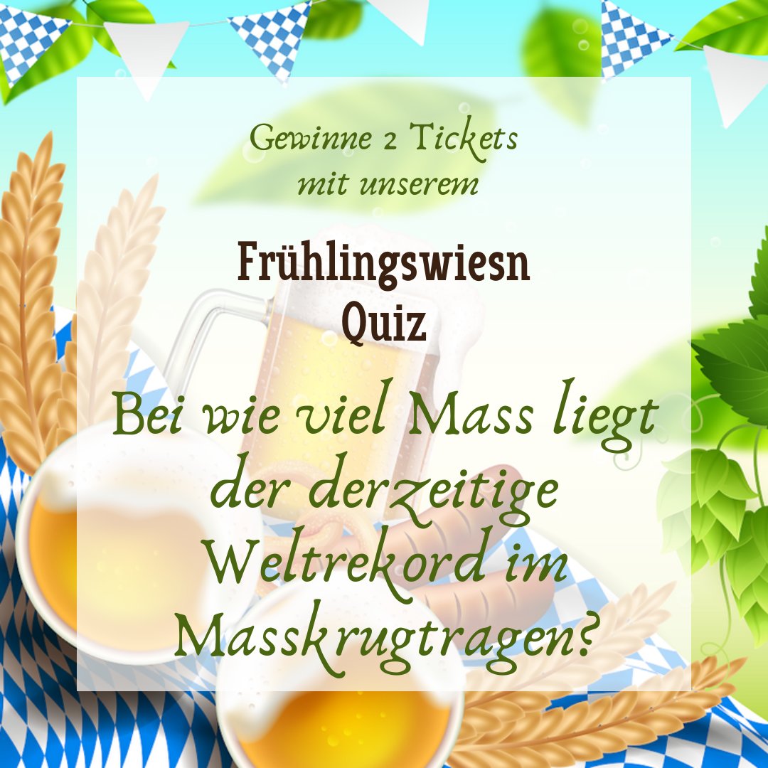 Beantworte die Frage via Kommentar und nimm somit an der Verlosung für 2 Tickets für die Pfäffiker Frühlingswiesn teil. Viel Glück!! 🍀
Die Auslosung findet HEUTE um 17:00 Uhr!!