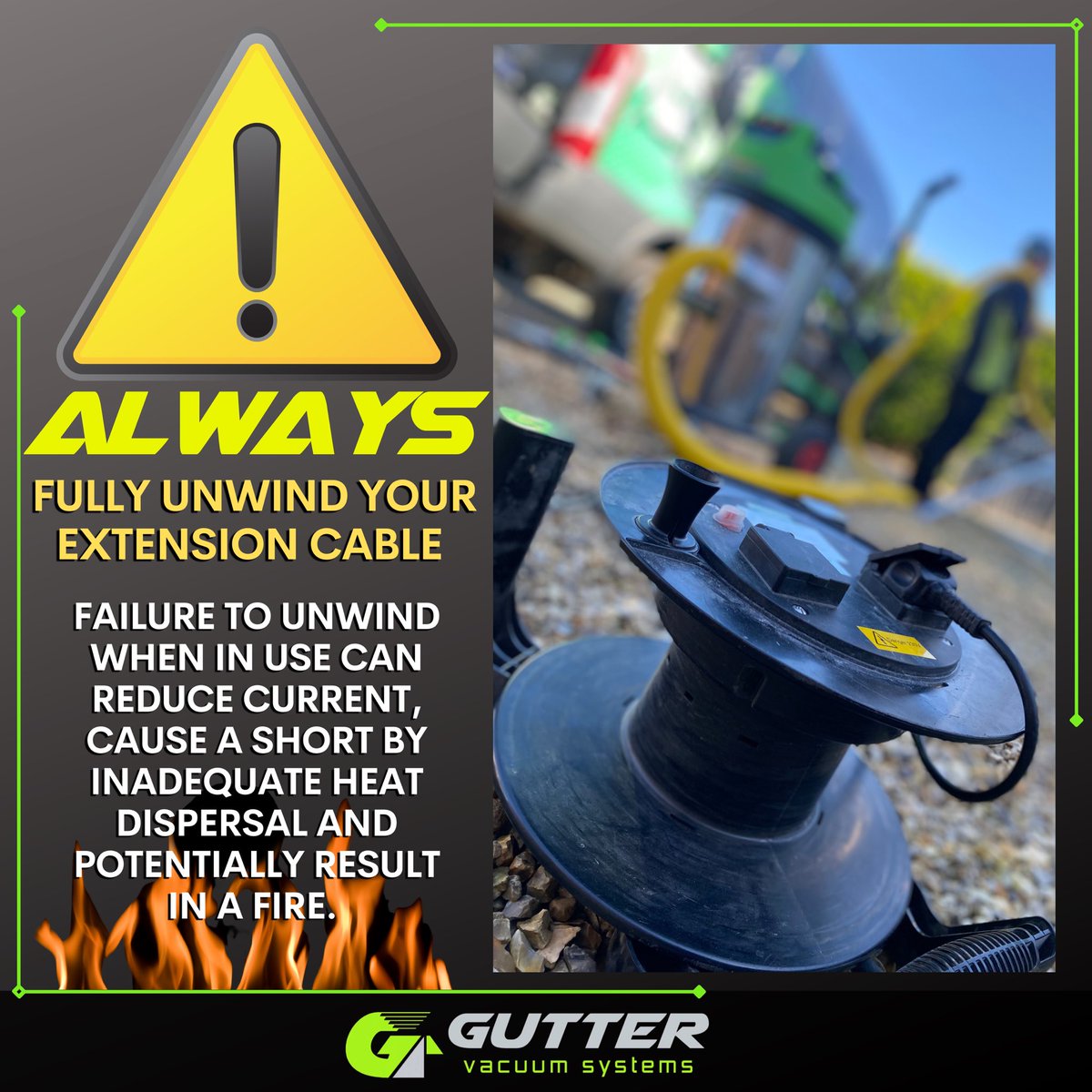 guttervacuums's tweet photo. Running a gutter vacuum on an extension cable that is wound up will provide a power draw as little as 720w-1200w which is not enough to run your machine safely.
#GVS #GutterClearing #CleaningEquipment #FireSafety #GutterCleans #HealthandSafety #Gutters #GutterVacuumSystems https://t.co/034Q3pJojc