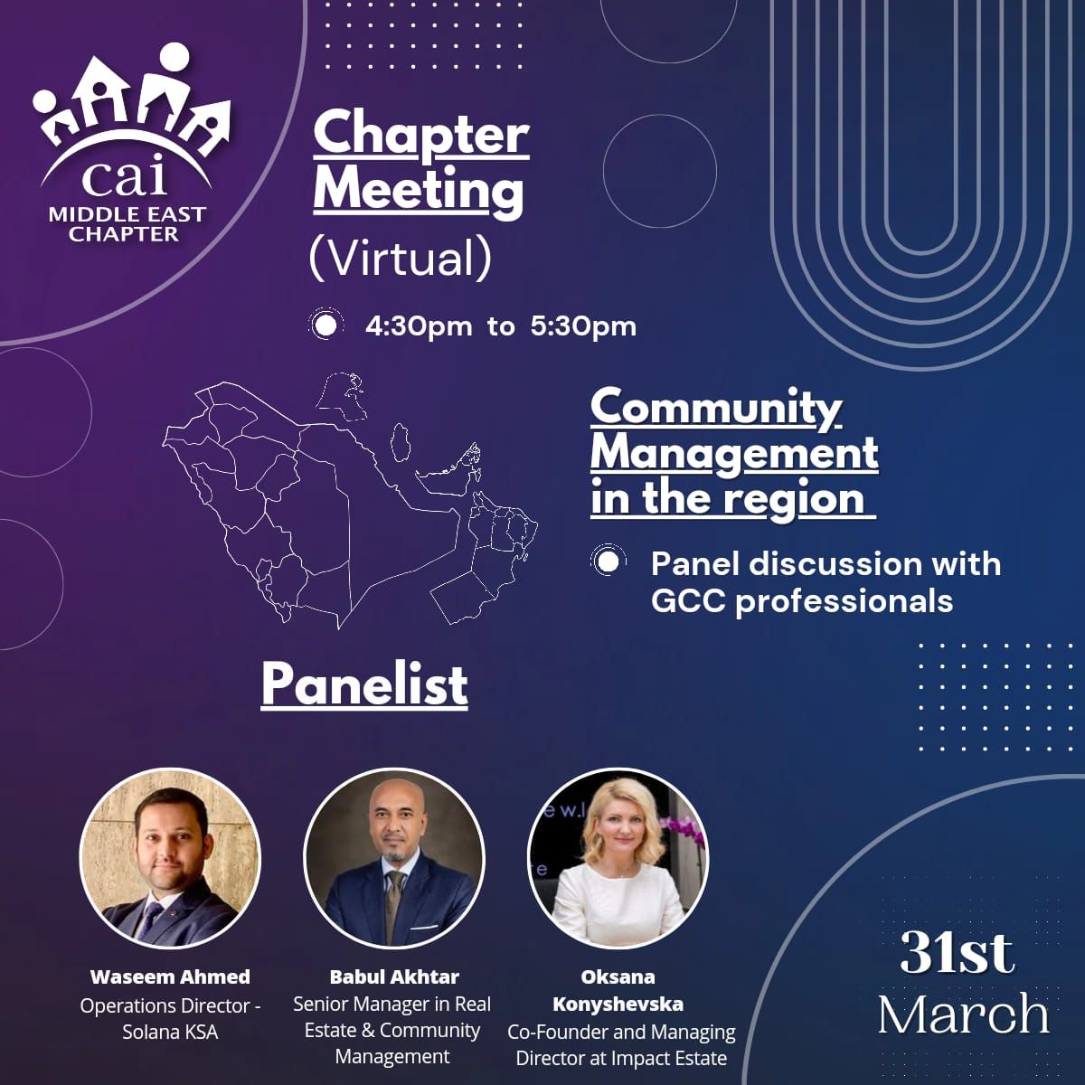 CAIME is hosting an exclusive online chapter meeting to engage with professionals on Community Management in the Region. 

To register for this event, visit- bit.ly/40KjlYE

#CAIME #GCC #communityassociationmanagement #middleeast #communitymanagement  #REMTimes