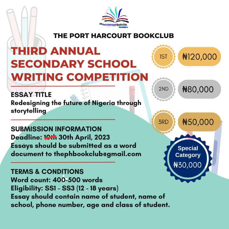 We are still accepting submissions for our Third Annual Secondary School Writing Competition.

The submission deadline has been extended to allow interested individuals enough time to complete their essays. The new submission deadline is 30th April 2023.