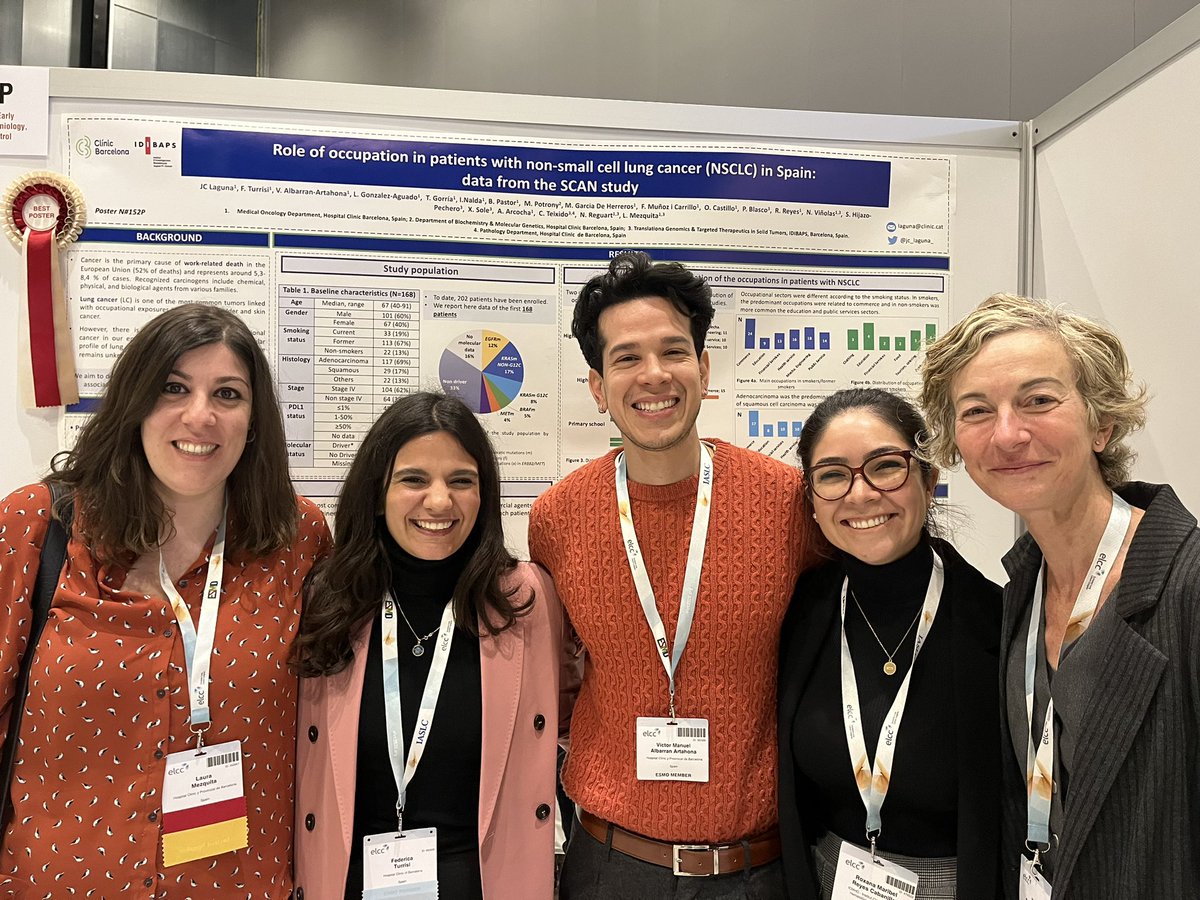 vmalbarran's tweet photo. 👑 Best poster in Epidemiology and Tobacco control in #lNSCLC 🫁🏆

Data from the SCAN study: Role of occupation in pts with NSCLC pts from Barcelona in Spain 🇪🇸 

Proud of representing @jc_laguna_ at #ELCC23 

Assessment of risk factors is a priority! https://t.co/Ahbi5gzo6V