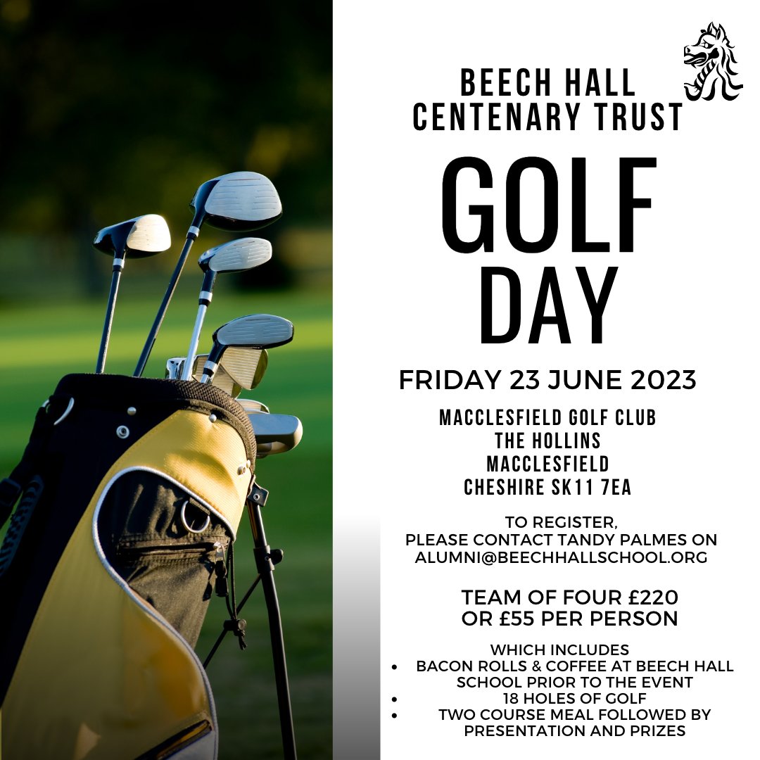 .<a href="/beechhall_macc/">Beech Hall School</a> Centenary Trust Golf Day - Friday 23 June 2023 ⛳ Come &amp; join us for a round of golf whilst raising funds for our Bursary Fund. Please click on the link for further details. - mailchi.mp/af1a4cb79bf3/2… #macclesfield #Cheshire #beechhall #golfday @BeechHallHead