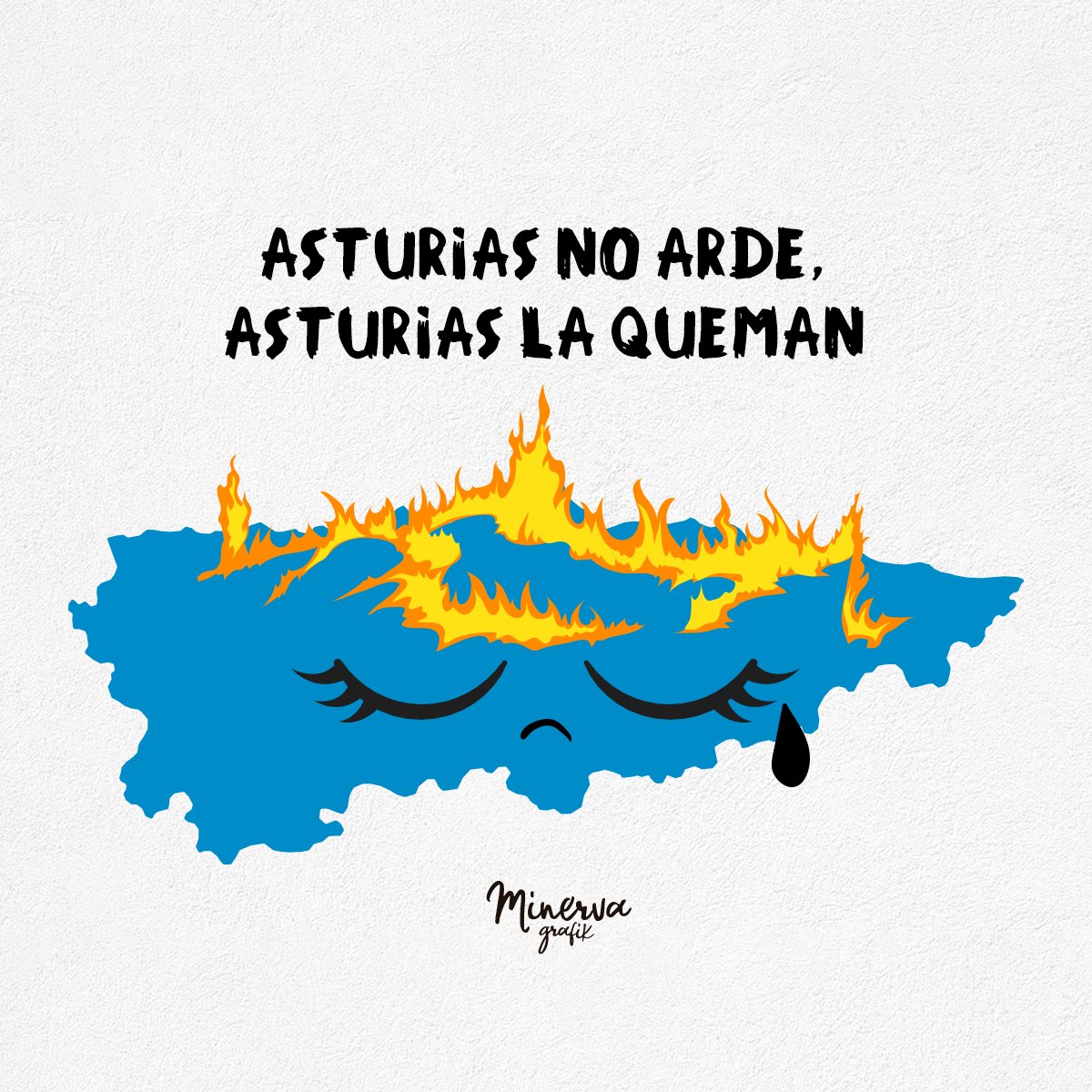 Esta ilustración de @MinervaGrafik expresa lo que sentimos en Asturias.

Nos están quemando Asturias 😢