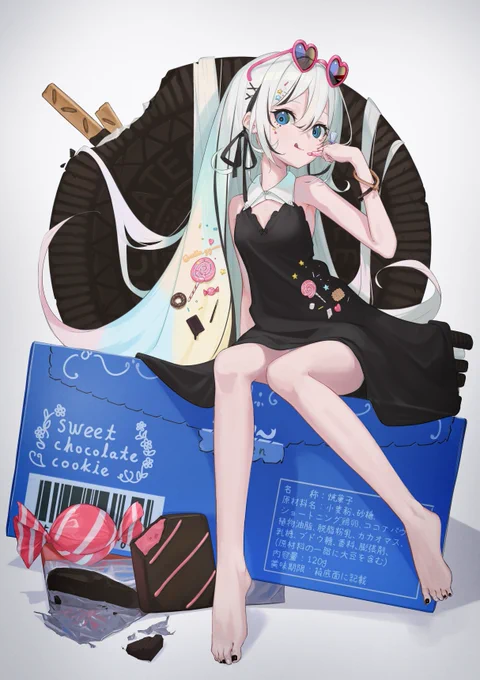 ココアクッキーとバニラクリームチョコレートを添えて#illustration #oc 