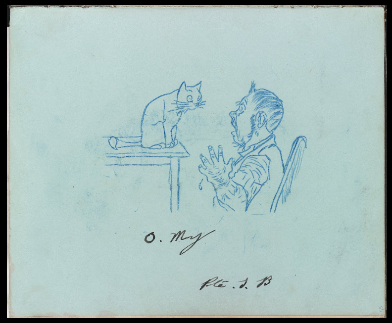 EdUniLibraries's tweet photo. ‘O. My' - April is #NationalPetMonth and doesn’t this cartoon just perfectly sum up having pets? 🙀 Drawing from @lhsaeul autograph album (GD1/124/2) owned by Ethel Miller, who worked as a nurse at the 2nd Scottish General Hospital, Craigleith during WWI. #EdUniDigitised https://t.co/dgcWtCqRmp