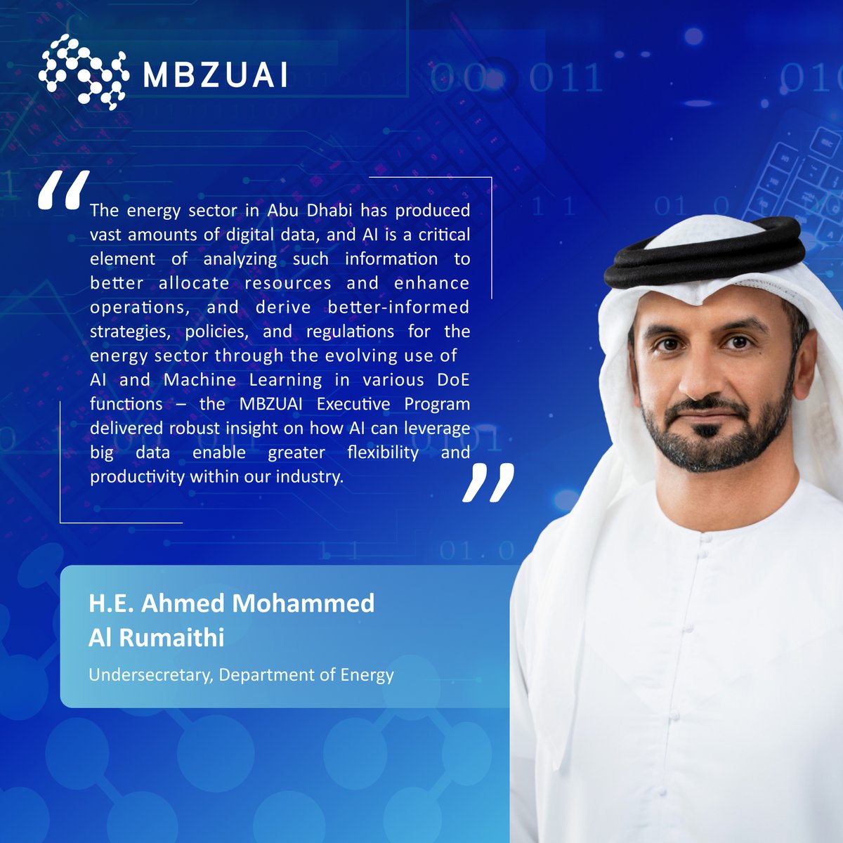 mbzuai's tweet photo. #MBZUAI’s Executive Program graduates share their thoughts on how the program plays a role in accelerating the UAE's Fourth Industrial Revolution (4IR) and supporting the public and private sectors in aligning with the #UAE National Strategy for #AI 2031.

#MEPgrads https://t.co/tb3lGkv3hD