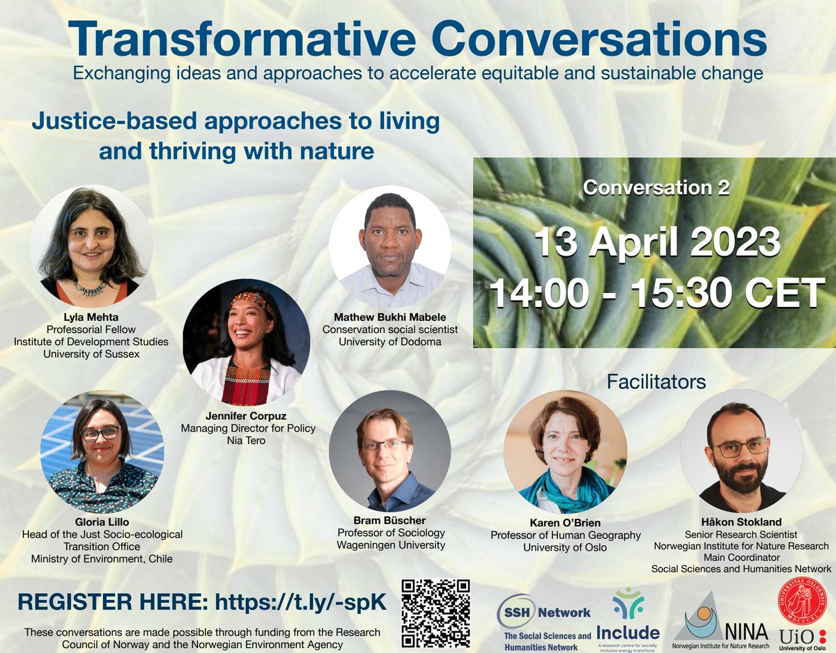 On April 13 the SSH Network webinars continue! Transformative Conversation 2: 'Justice-based approaches to living and thriving with nature' Register here: t.ly/-spK