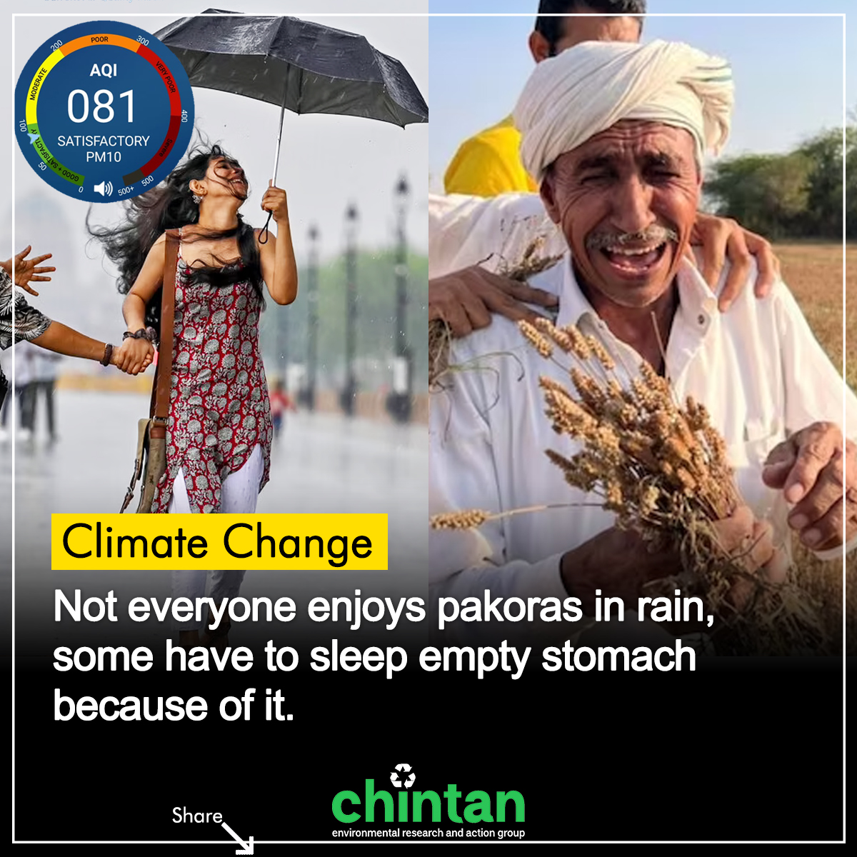 #AQI is 100 in #Delhi due to freak #rains.
You may rejoice in a city but ask any farmer in India mourning their crop loss if they are happy?

#ClimateChange #Airpollution #CropDamage #India #Farmers #foodsafety