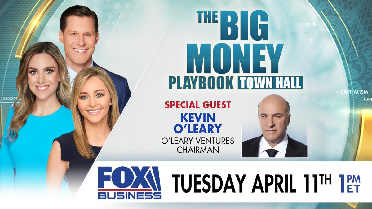 TheBigMoneyShow's tweet photo. Mark your calendars! 

Our first town hall - "The Big Money Playbook" – will be on April 11th at 1p ET with special guest @kevinolearytv.

TO JOIN US LIVE IN STUDIO -- please go to https://t.co/nWZVQFnD4M and search "Big Money Show"

@RiggsReport @BrianBrenberg @JackieDeAngelis https://t.co/u7Q4i39Anf