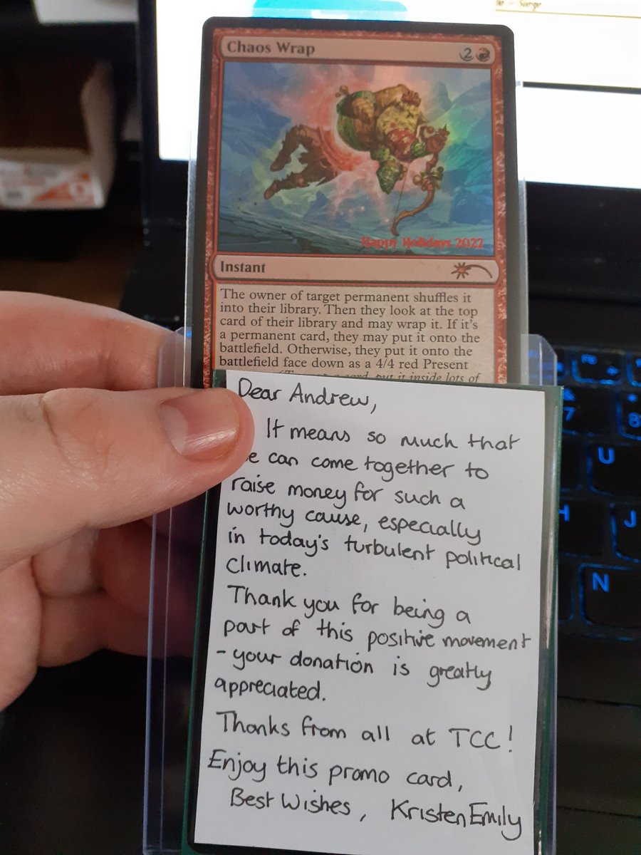 AverageJaces's tweet image. Great Post day. Thanks @TCCGiftsGiven @TolarianCollege  and Kristen for donating my prize. It was great to be a part of the fundraiser for @TransLifeline and to see it snowball the way it did was awesome. Great community.