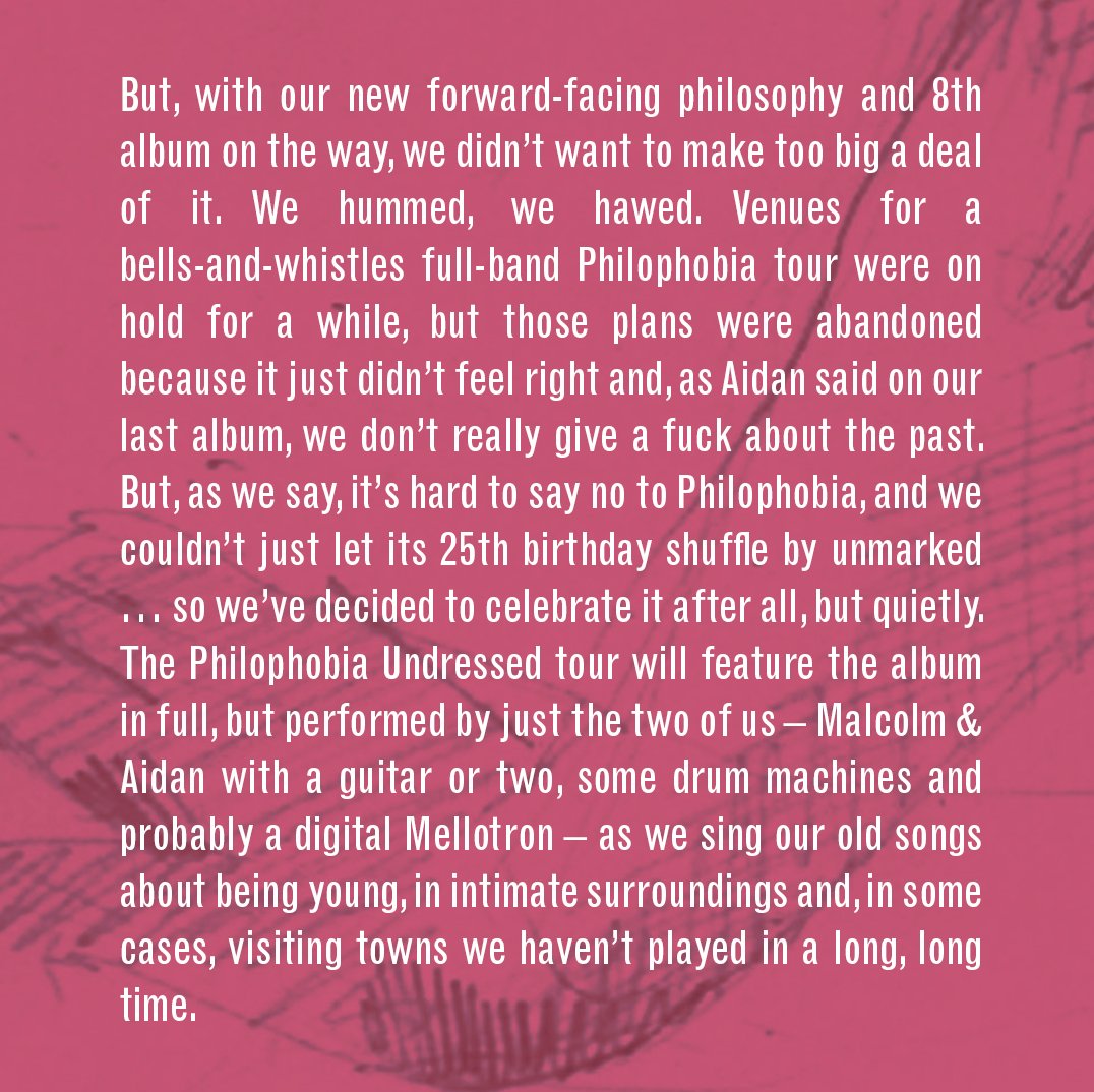 ArabStrapBand's tweet image. A note from Aidan and Malcolm #PhilophobiaUndressed