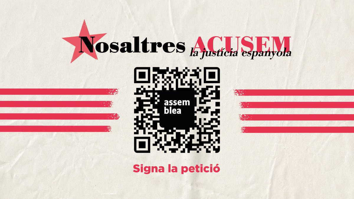 assemblea's tweet photo. ⬛️⬜️ La persecució de l'independentisme no s'atura. Signa perquè el Parlament investigui la #CausaGeneral i denuncii la repressió espanyola davant del món.
#NosaltresAcusem, i tu? Suma’t als milers de persones que ja han signat!
https://t.co/ob32vkdG8S https://t.co/6t3Kms2m1F