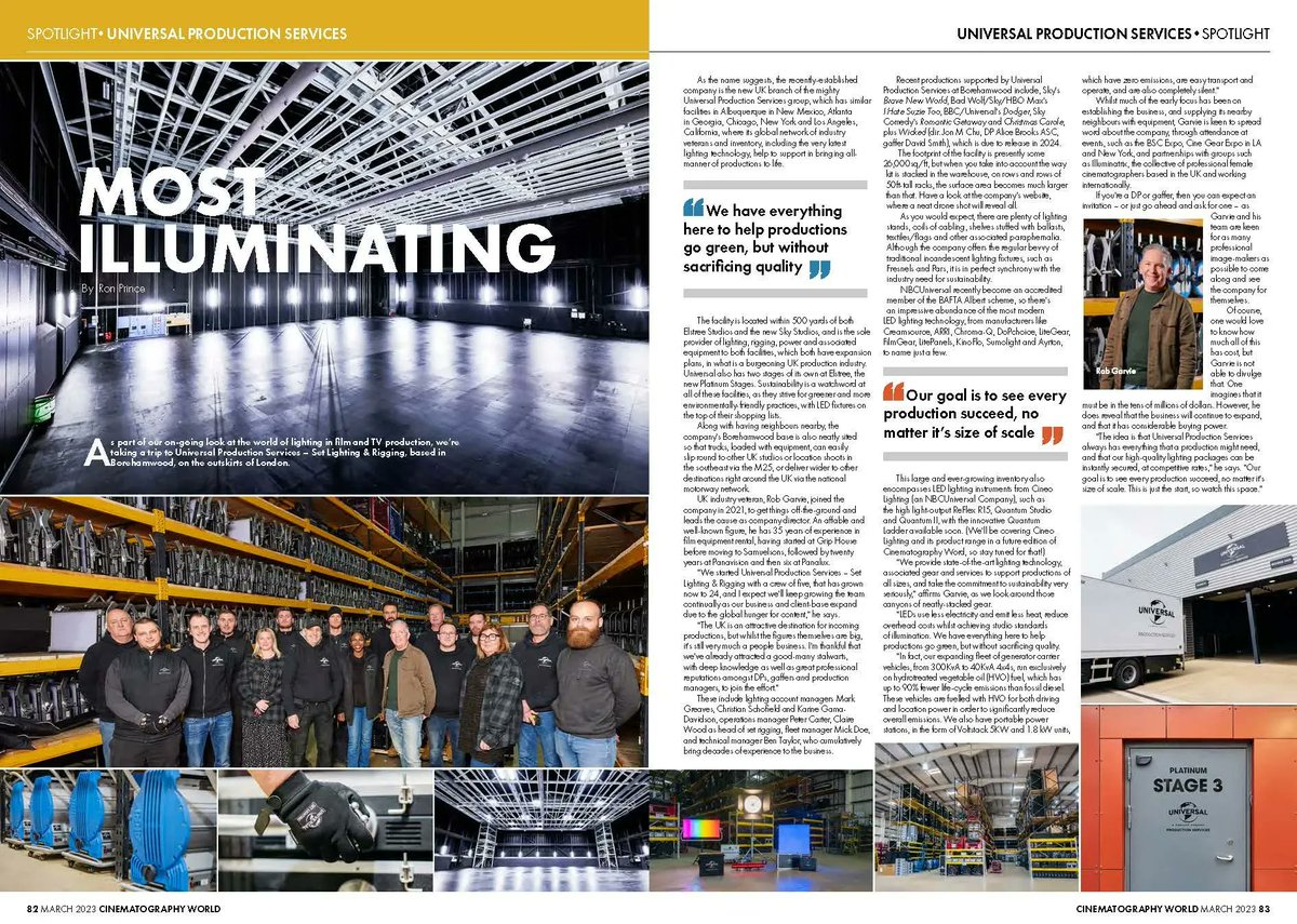 UniStudiosLot's tweet photo. Cinematography World thank you for the wonderful spotlight on the Universal Production Services #UK facility at Borehamwood! Check out the full article at https://t.co/XGYQ9dHAdg - page 84! @Cinematog_world
#UniProductionServices #UniversalUK #setlighting #rigging #stages https://t.co/VgCmXBdWDz