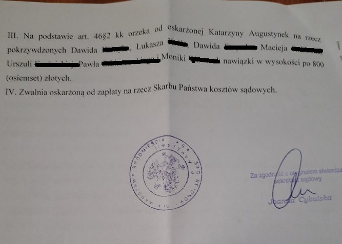Slaw_Antczak's tweet photo. Pani Katarzyna zwana "babcią Kasią" nie pozostaje jednak bezkarna. Dzięki zeznaniom mojej żony ta uliczna awanturnica musi zapłacić nawiązkę na rzecz pokrzywdzonych funkcjonariuszy Policji i mojej żony, a także wykonywać prace społeczne przez 1 rok i 8 miesięcy. https://t.co/cJ2qGSvWDq