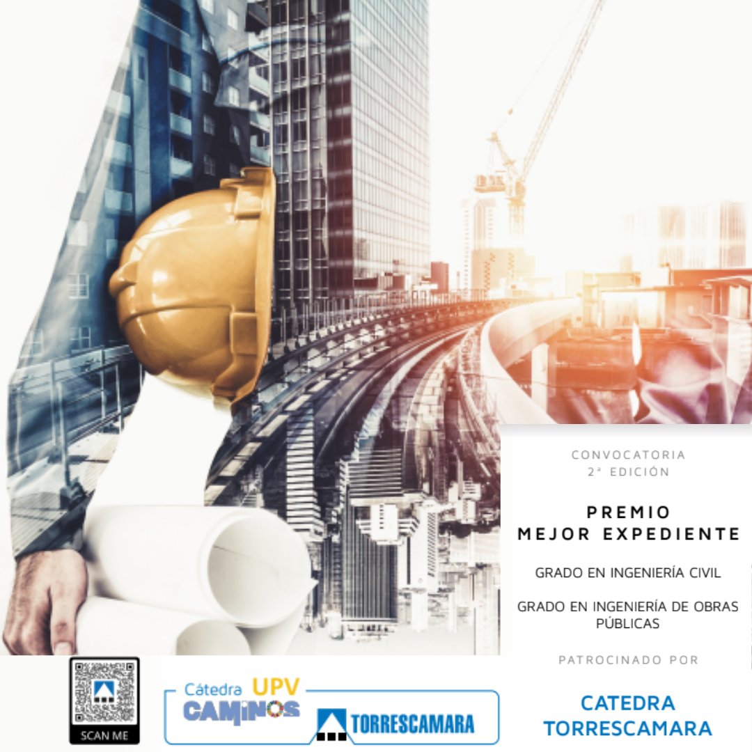 CaminosUPV's tweet photo. ÚLTIMO DÍA
La Cátedra #Torrescamara premia el mejor expediente académico entre los egresados del Grado en Ingeniería Civil y del Grado en Ingeniería de Obras Públicas de @CaminosUPV en la @UPV
La dotación económica es de 4.000€
📅 Hasta 31/03
👉 Bases:
https://t.co/wLABTVwEWI https://t.co/stuICuqHQv