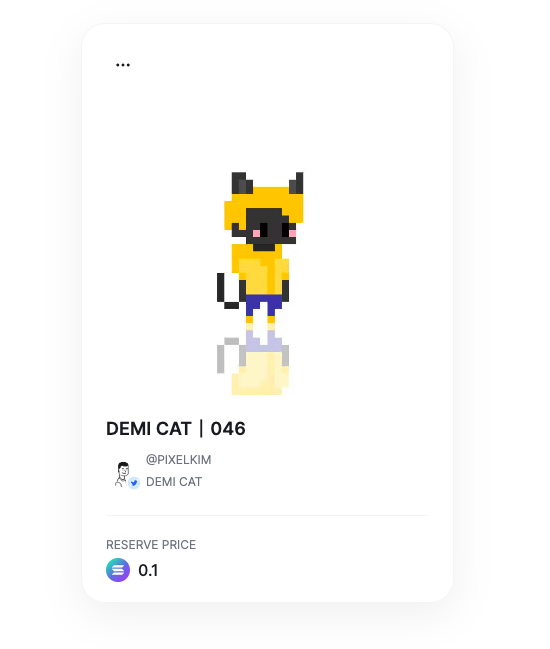 ◎ NEW DROP
◎ DEMI CAT Series
◎ Reserve Price 0.1  ◎ $SOL
◎ Join to bid link below

<a href="/exchgART/">Exchange Art</a> #DEMICATNFT #exchangeart #pixel #pixelart #SOL #Solana #SolanaNFT #SolanaCommunity #NFTsales #NFTshills