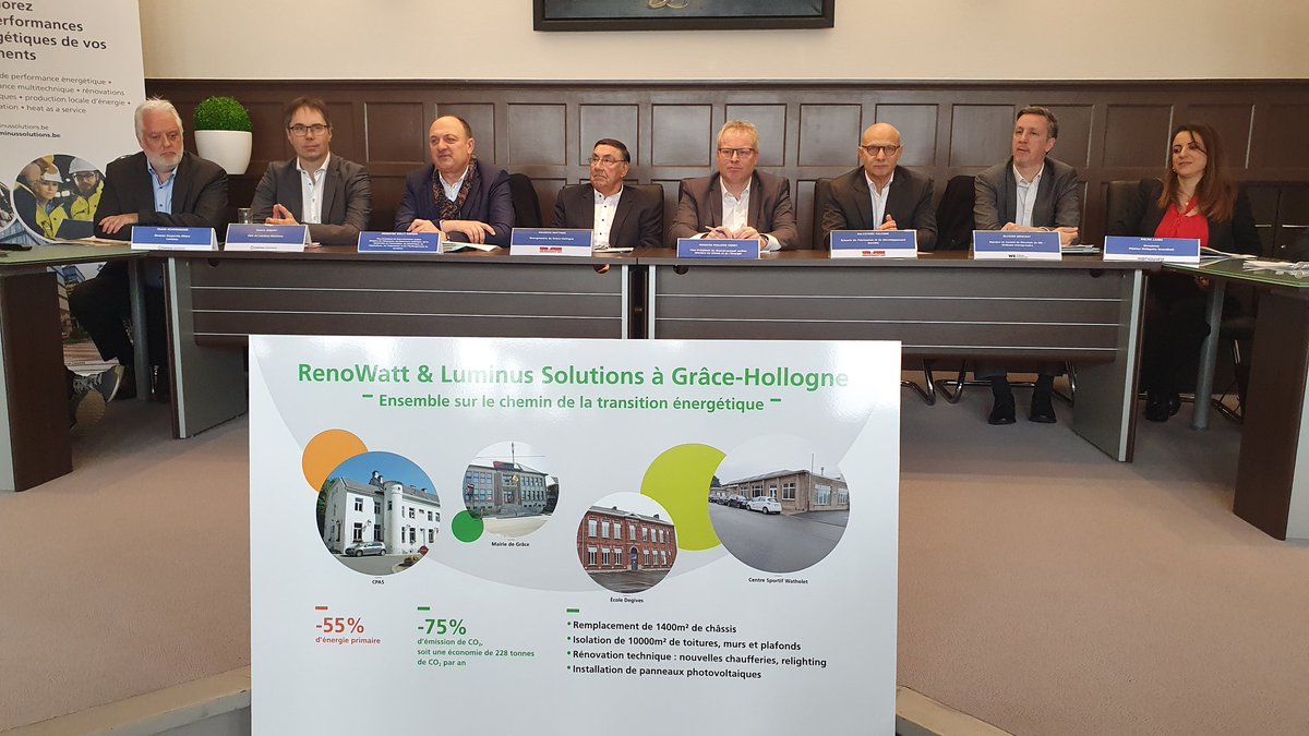 wborsus's tweet photo. A Grâce-Hollogne pour signer le contrat de performance énergétique pour 4 bâtiments qui vont connaitre une rénovation au travers du programme #RenoWatt et avec #LuminusSolutions. Objectifs : réduire les émissions de CO2 de 53% et réaliser une économie d’énergie primaire de 50% https://t.co/LbdfIOlKST