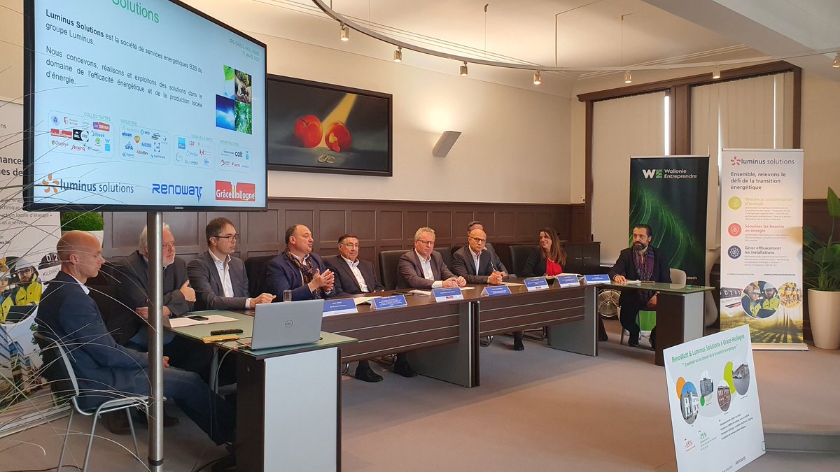wborsus's tweet photo. A Grâce-Hollogne pour signer le contrat de performance énergétique pour 4 bâtiments qui vont connaitre une rénovation au travers du programme #RenoWatt et avec #LuminusSolutions. Objectifs : réduire les émissions de CO2 de 53% et réaliser une économie d’énergie primaire de 50% https://t.co/LbdfIOlKST