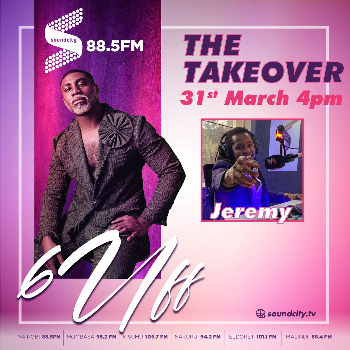 SoundcityKenya's tweet photo. Happy Friday #Soundcitizen 💃🏽
Hanging out with the BADDEST @6uffzaddy on #TheTakeOver today 🔥
Make sure to tune in and hit up @Jeremyorp2 on the WhatsApp line 0725 885 885 

#SoundcityKenya #TheTakeOver #PoweredByMusic https://t.co/SEQq1aOXTJ