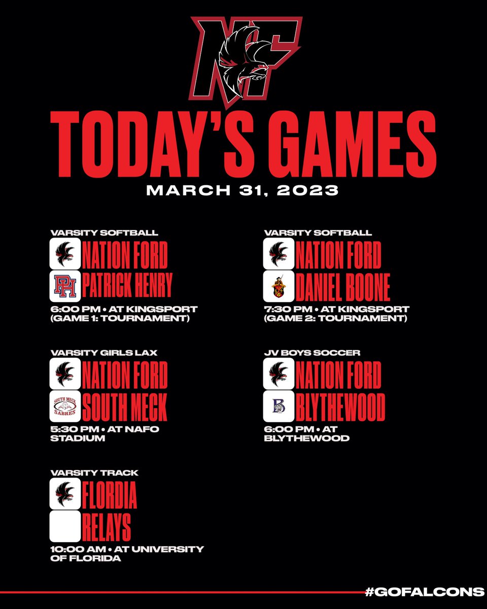 Come out and support your Falcons today: 
March 31, 2023
🥎⚽️🥍🏃‍♂️

#GOFalcons