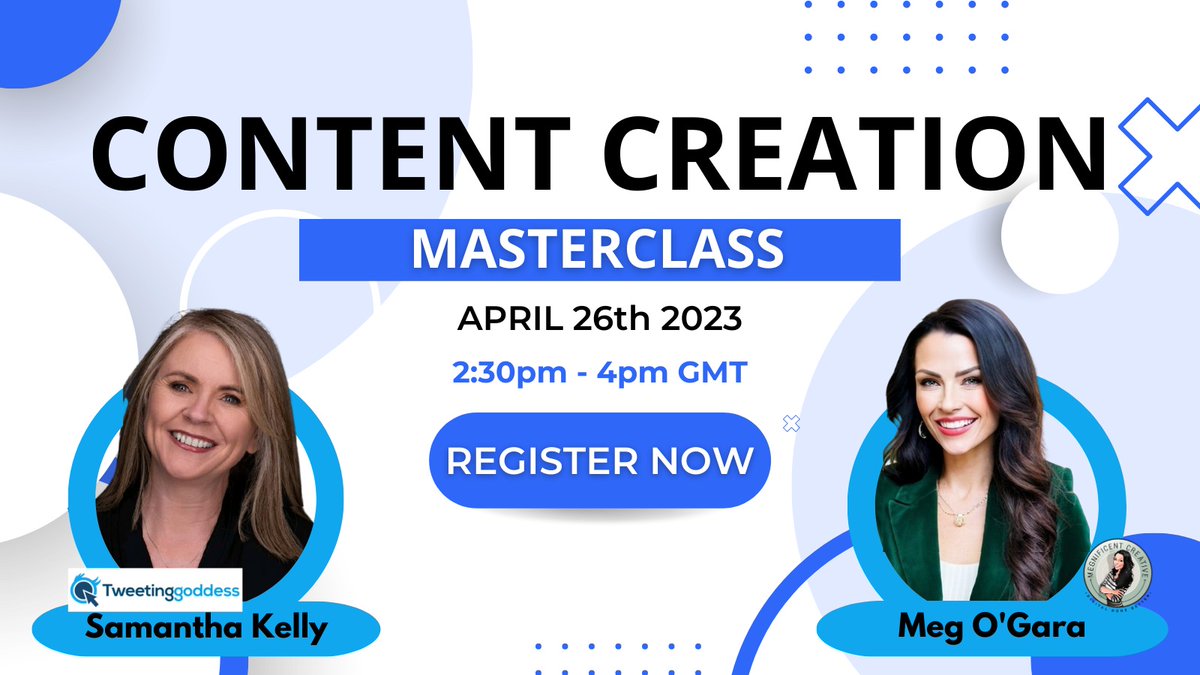 Tweetinggoddess's tweet photo. Wed 26 Apr 2:30 PM - 4:00 PM: Content Creation Made Easy: A Masterclass with Tweeting Goddess &amp; @MegCreative  https://t.co/msGqC1nuIf https://t.co/sxywM3AMAM