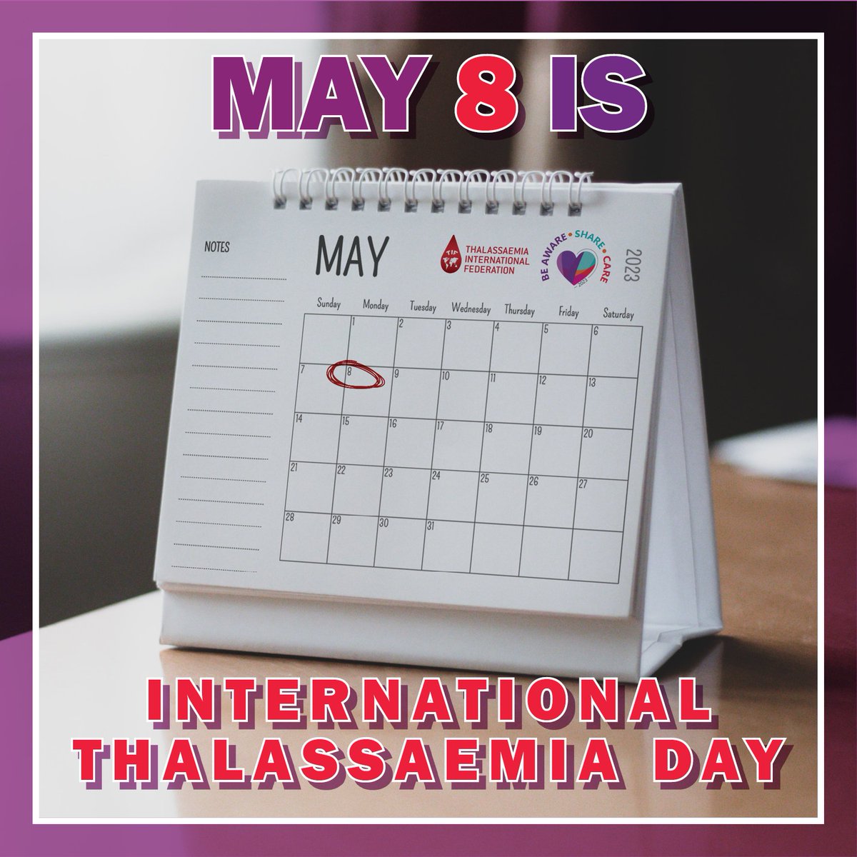8 May is International Thalassaemia Day ‼️ #ITD2023 Speak up, stand up and #BeAwareShareCare to support the #thalassaemia communities and patients everywhere in the world. ❤️🌏🌟 Stay tuned for the ITD2023 campaign launch happening tomorrow! #InternationalThalassaemiaDay