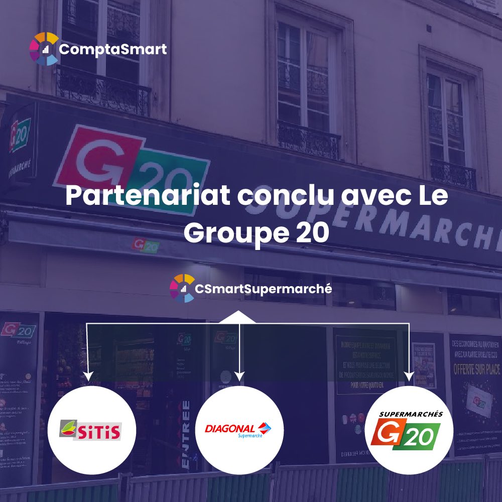 ComptaSmart's tweet photo. Les #supermarchés rejoignent l'ère de la gestion financière et comptable de pointe avec CSmartSupermarché, la solution de pilotage opérationnel proposée par le Groupe 20 en partenariat avec @ComptaSmart . #gestionfinancière #comptabilité @Supermarche_G20 https://t.co/g9vvVayrmz