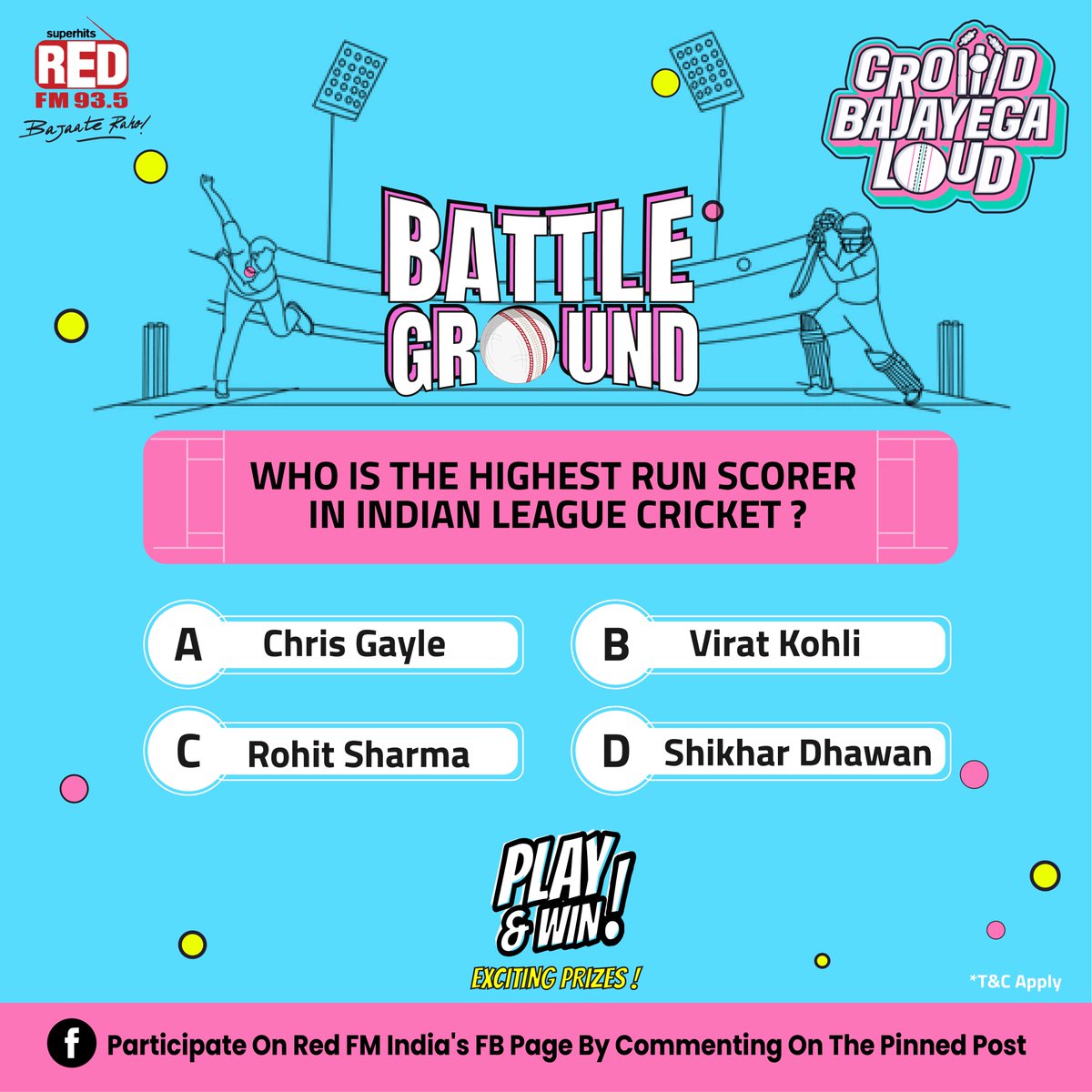 The Bat Is Not A Toy, It's A Weapon! Your Cricket Knowledge Is Not Nothing, It's A Possession! Leave Your Answers In The Comments Section of The Pinned Post On Red FM India's FB Page & Stand A Chance To Win Exciting Prizes! #contestalert #crowdbajayegaloud #t20season #ipl