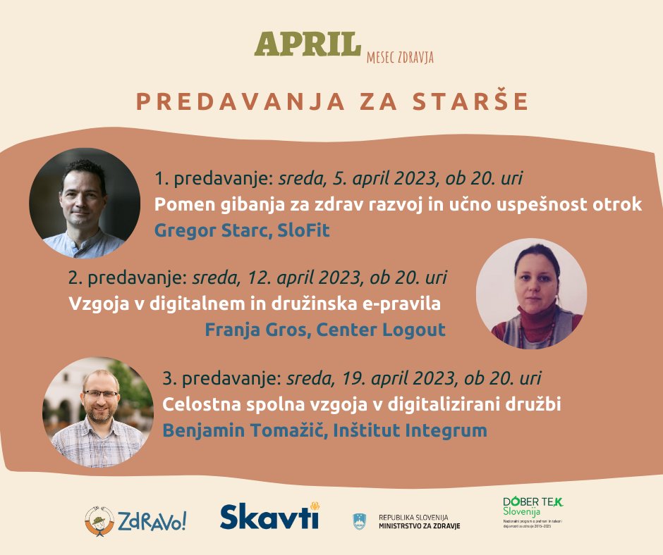 Starši! V aprilu pripravljamo za vas cikel brezplačnih delavnic, ki bodo odgovarjale na aktualne izzive starševstva. Prijavite se: forms.gle/VteCFJyEenq9hW…
#zdravje #zdravo #predavanjazastarše #strokovnjaki #vzgoja #skavtinjeinskavti #mladostkideluje #bodipripravljen